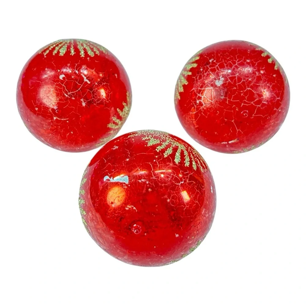 4 Vtg Glass Christmas Balls Ornaments Red Gold Glitter Starburst West Germany